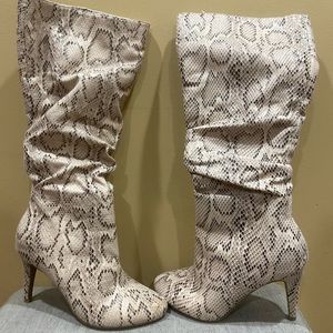 Tan Snakeskin Knee High Boots